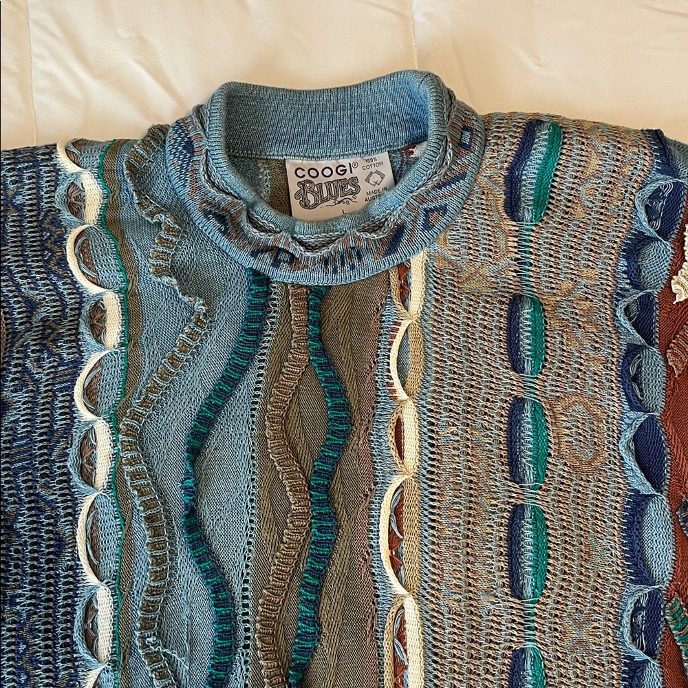 COOGI Textured Knit Sweater in Blue and Brown